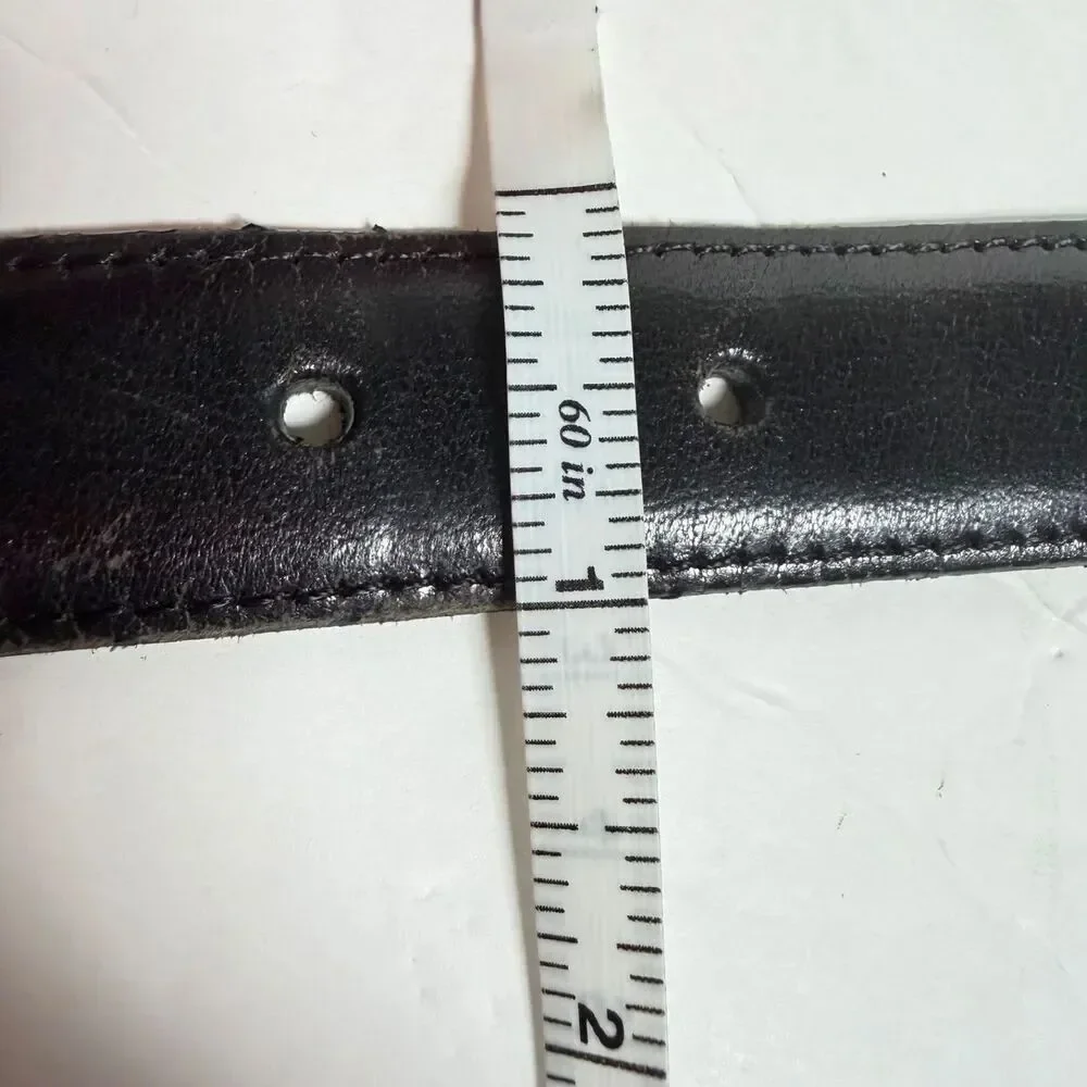 Vintage Talbots Black Leather Belt Silver Tone Knot Buckle Large 1996 Western